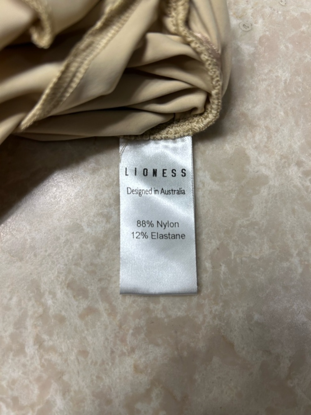 Lioness Beige Sleeveless Ruched Ruffle Mini Dress, Open Back Tie, Stretch SZ S - Picture 6 of 6
